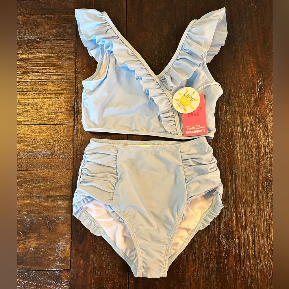 Ruffle Butts Sky Blue Flounce High Waisted Ruffled Two-Piece Swim Set